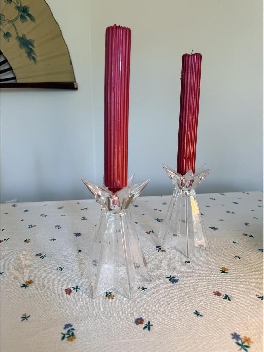 Vintage Atomic Starburst Glass Candle Stick Holders Set of 2